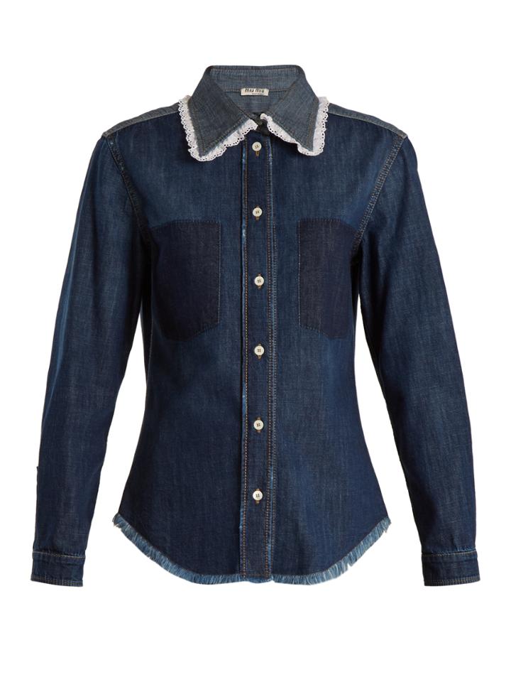 Miu Miu Contrasting-panel Cotton-denim Shirt