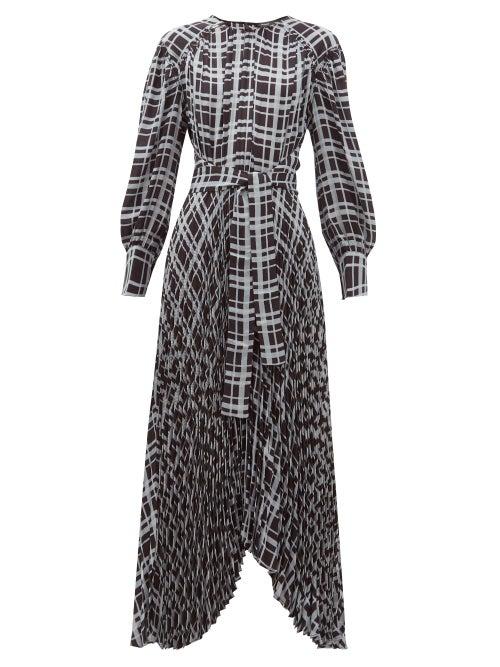 Matchesfashion.com Proenza Schouler - Checked Pleated Asymmetric Crepe Dress - Womens - Blue Multi