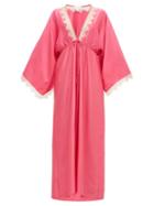 Matchesfashion.com William Vintage - Zandra Rhodes Lace Insert Satin Kaftan Dress - Womens - Pink