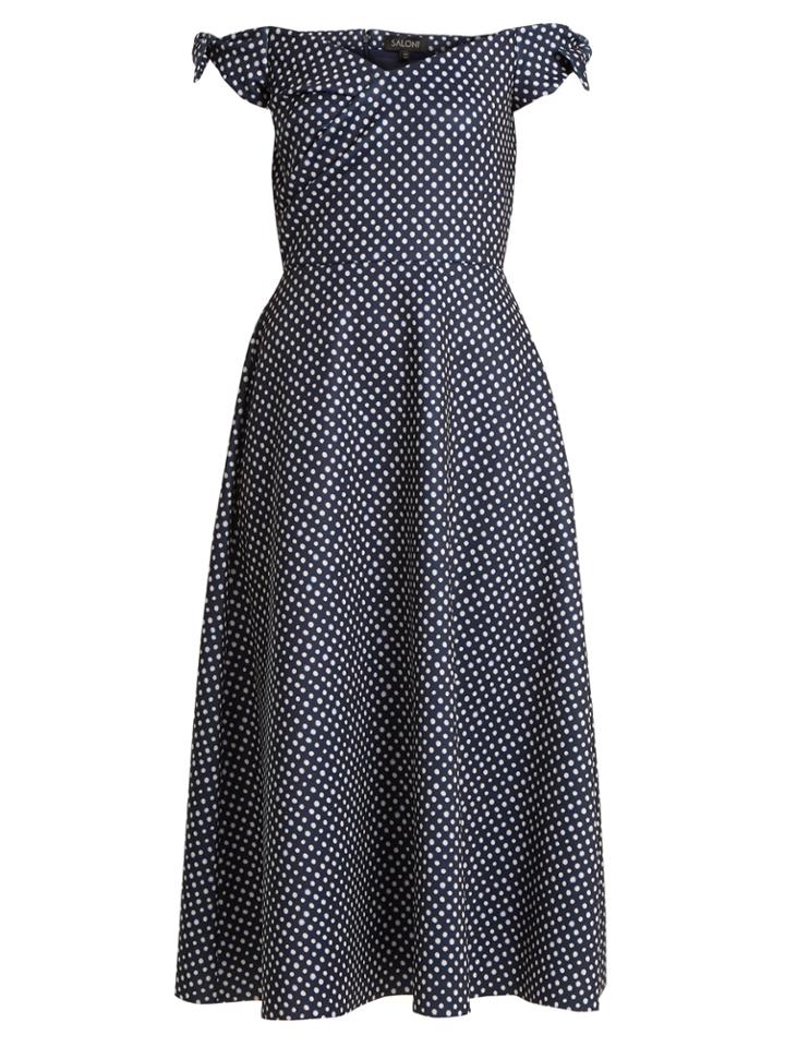 Saloni Ruth Polka-dot Print Off-the-shoulder Dress