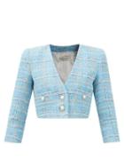 Alessandra Rich - Lam-check Cropped Tweed Jacket - Womens - Blue