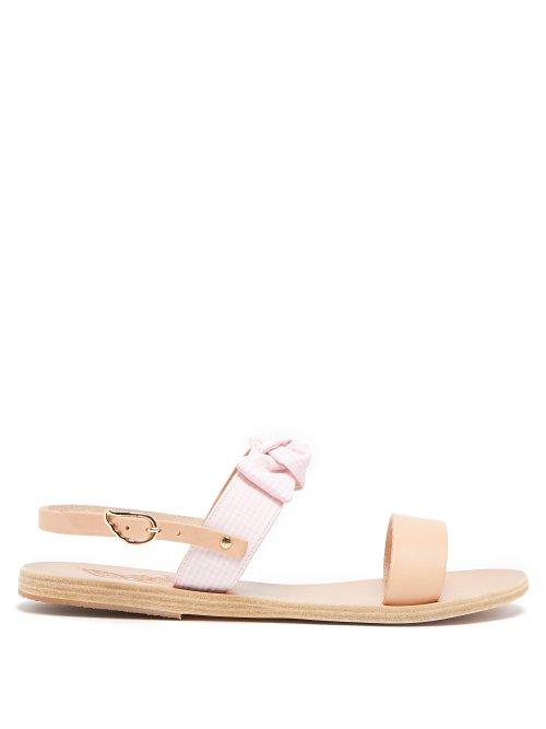 Matchesfashion.com Ancient Greek Sandals - Clio Bow Embellished Leather And Cotton Sandals - Womens - Pink White