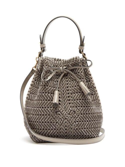 Matchesfashion.com Anya Hindmarch - The Neeson Mini Woven Velvet Bucket Bag - Womens - Grey