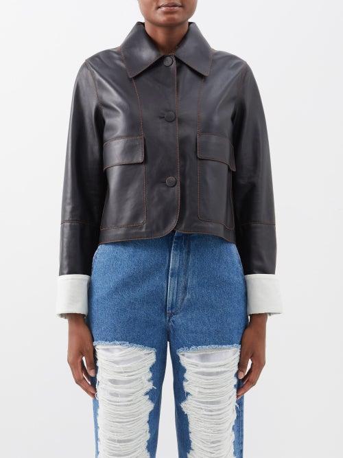 Loewe - Contrast-cuff Cropped Leather Jacket - Womens - Black