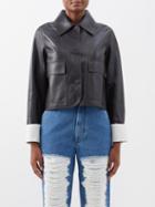 Loewe - Contrast-cuff Cropped Leather Jacket - Womens - Black