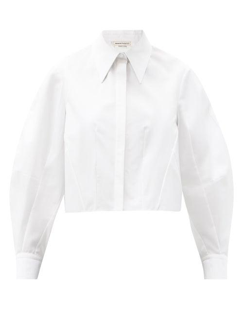 Matchesfashion.com Alexander Mcqueen - Puff-sleeve Cropped Cotton-poplin Shirt - Womens - White