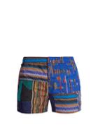 Matchesfashion.com Missoni Mare - Patchwork Zigzag Print Swim Shorts - Mens - Blue Multi