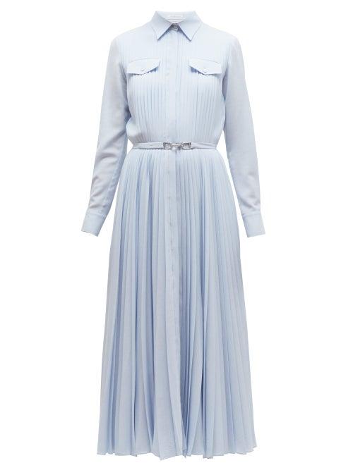 Matchesfashion.com Gabriela Hearst - Erella Pleated Wool Blend Shirtdress - Womens - Blue