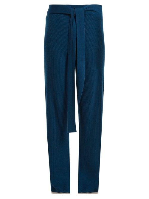 Matchesfashion.com Pepper & Mayne - Tie Waist Cashmere Palazzo Trousers - Womens - Navy