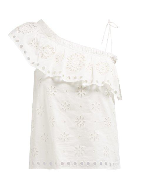 Matchesfashion.com Redvalentino - Ruffled One Shoulder Stretch Cotton Top - Womens - White