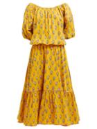 Matchesfashion.com Rhode Resort - Frida Floral Print Cotton Voile Midi Dress - Womens - Yellow Print