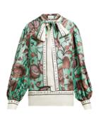 Matchesfashion.com Gucci - Alsacienne Print Pussy Bow Silk Faille Blouse - Womens - Green Multi