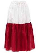 Matchesfashion.com Sara Lanzi - Bi-colour Banded Cotton-poplin Midi Skirt - Womens - Red White