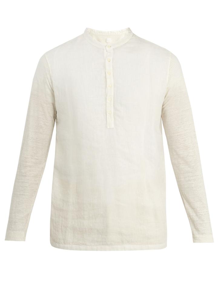 120 Lino Henley Long-sleeved Linen T-shirt