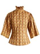 Matchesfashion.com Batsheva - Wave Print Ruffled Cotton Blouse - Womens - Tan Multi