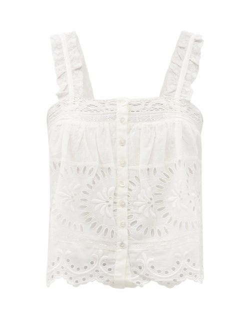 Matchesfashion.com Loveshackfancy - Sully Lace & Broderie-anglaise Cotton Top - Womens - White