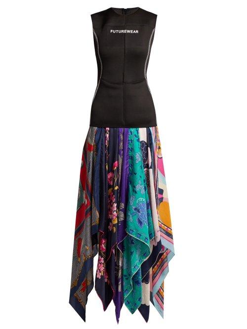 Matchesfashion.com Marine Serre - Contrast Panel Scarf Print Dress - Womens - Black Multi