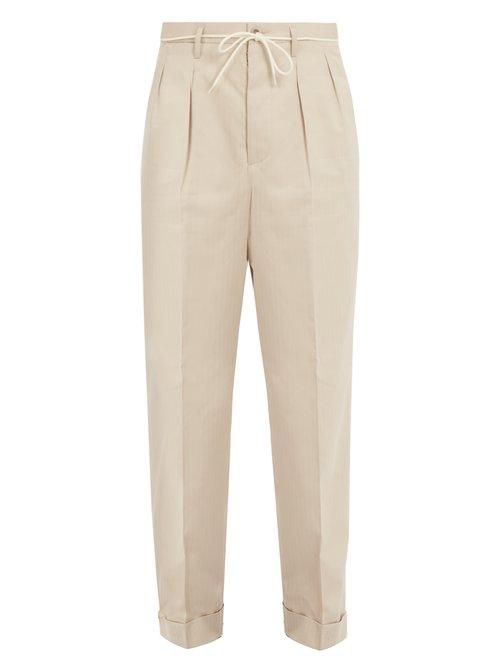 Matchesfashion.com Maison Margiela - Straight Leg Herringbone Cotton Trousers - Mens - Beige