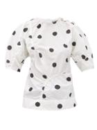 Matchesfashion.com Ganni - Gathered Polka-dot Poplin Top - Womens - White Multi