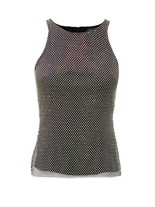 Matchesfashion.com David Koma - Crystal-embellished Mesh Top - Womens - Black
