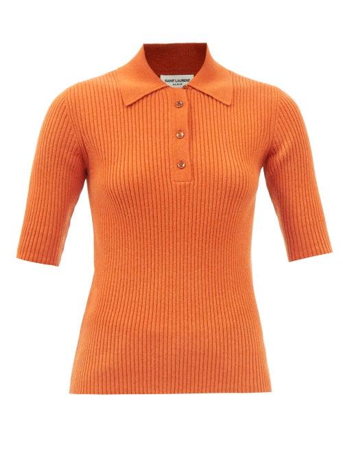 Saint Laurent - Ribbed Wool Polo Sweater - Womens - Orange