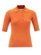Saint Laurent - Ribbed Wool Polo Sweater - Womens - Orange