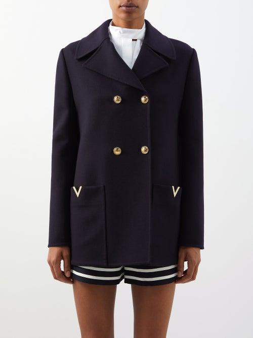 Valentino - Double-breasted Wool-blend Jacket - Womens - Navy