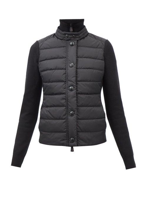 Moncler Grenoble - High-neck Quilted-front Wool-blend Knit Jacket - Womens - Black