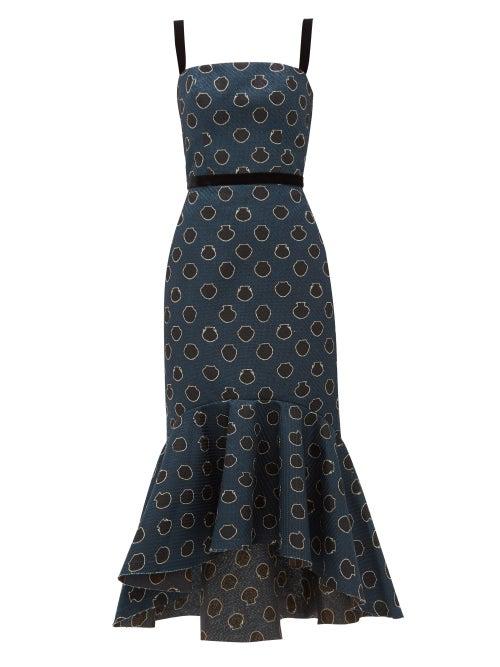Matchesfashion.com Johanna Ortiz - Vase Print Canvas Midi Dress - Womens - Black Navy