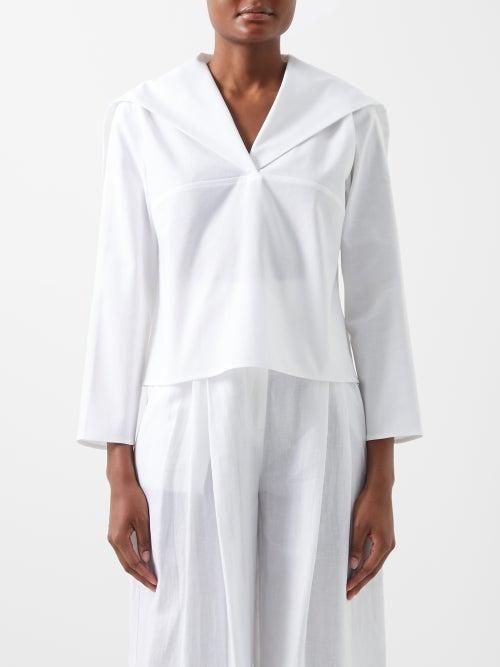 Les Vacances D'irina - Le Matelot Sailor-collar Cotton-piqu Shirt - Womens - White