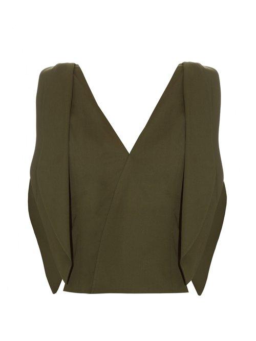 Matchesfashion.com Rosie Assoulin - Brush Ya Shoulder Off Cotton Blend Top - Womens - Khaki