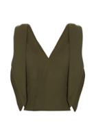 Matchesfashion.com Rosie Assoulin - Brush Ya Shoulder Off Cotton Blend Top - Womens - Khaki