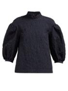Matchesfashion.com Simone Rocha - Floral Cloqu Mandarin Collar Top - Womens - Black