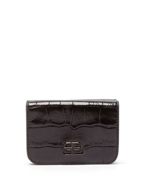 Matchesfashion.com Balenciaga - Bb Logo Crocodile Effect Leather Wallet - Womens - Black