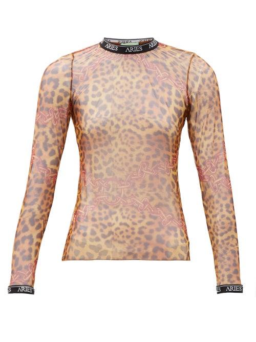 Matchesfashion.com Aries - Printed Mesh Long Sleeved Top - Womens - Leopard