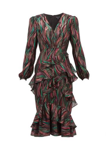 Matchesfashion.com Saloni - Alya Ruffled Metallic Jacquard Dress - Womens - Black Multi