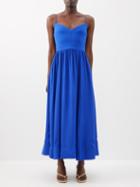 La Ligne - Tracy Stitched-bodice Silk Midi Dress - Womens - Electric Blue
