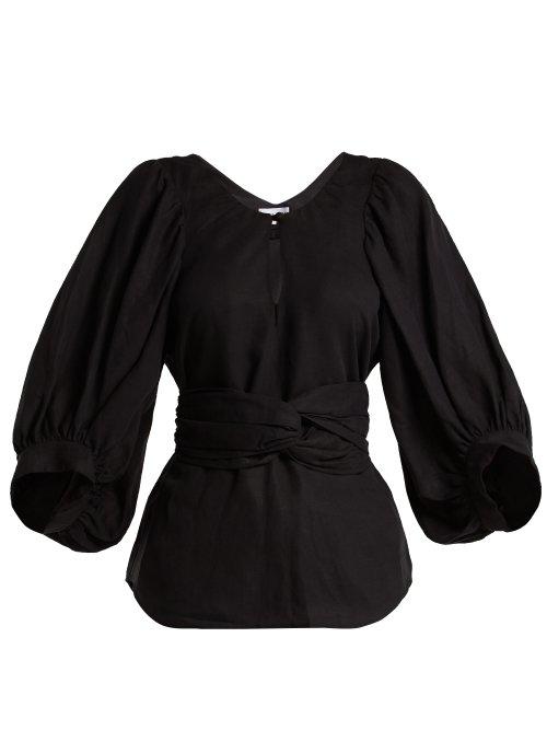 Matchesfashion.com Apiece Apart - Linen Blend Balloon Sleeve Top - Womens - Black