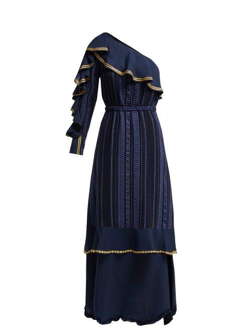 Matchesfashion.com Zeus + Dione - Artemis One Shoulder Silk Blend Gown - Womens - Navy