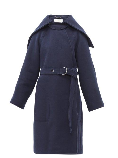 Matchesfashion.com Chlo - Cape Collar Belted Wool Blend Coat - Womens - Navy