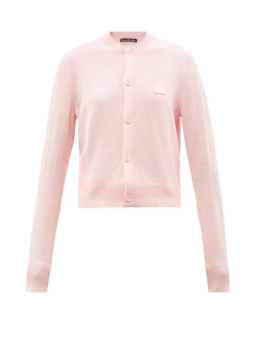 Acne Studios - Keva Face Fine-knit Wool Cardigan - Womens - Light Pink