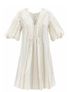 Matchesfashion.com Ssone - Tito Puff-sleeve Striped Cotton-blend Dress - Womens - Ivory Multi