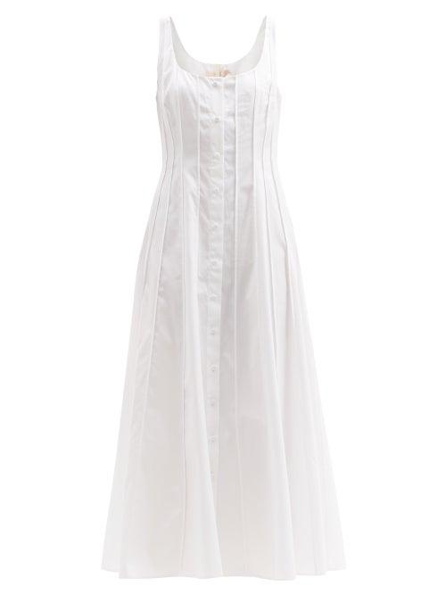 Matchesfashion.com Brock Collection - Sara Pleated Cotton-poplin Midi Dress - Womens - White