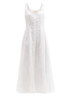 Matchesfashion.com Brock Collection - Sara Pleated Cotton-poplin Midi Dress - Womens - White
