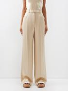 Gabriela Hearst - Norman Belted Satin Tailored Trousers - Womens - Champagne