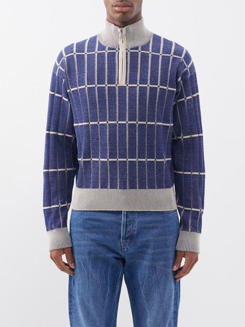 Jacquemus - Malha Quarter-zip Knitted Sweatshirt - Mens - White Blue Multi