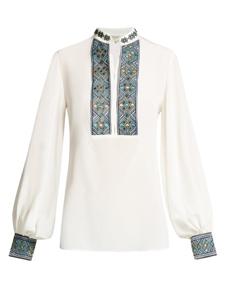 Zeus + Dione Mira Embroidered Silk Blouse
