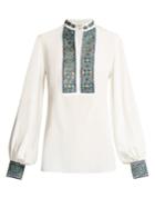 Zeus + Dione Mira Embroidered Silk Blouse