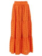Matchesfashion.com Dodo Bar Or - Batira Floral-embroidered Cotton-poplin Maxi Skirt - Womens - Orange