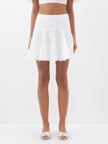 Charo Ruiz - Saria Broderie-anglaise Cotton-blend Mini Skirt - Womens - White